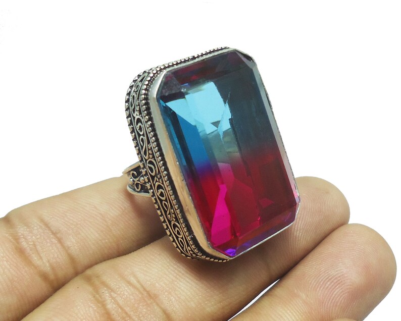 MK-07 Faceted Ametrine Quartz Ring Handmade Designer Vintage Style Ametrine Quartz Ring 925 Sterling Silver Plated Jewelry US Size 8