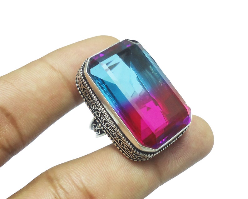 MK-07 Faceted Ametrine Quartz Ring Handmade Designer Vintage Style Ametrine Quartz Ring 925 Sterling Silver Plated Jewelry US Size 8
