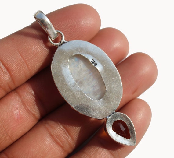 Pendentif Argent Avec Pierre De Lune, Morganite Et Citrine - 33x22 Mm - Neuf Sans Boîte