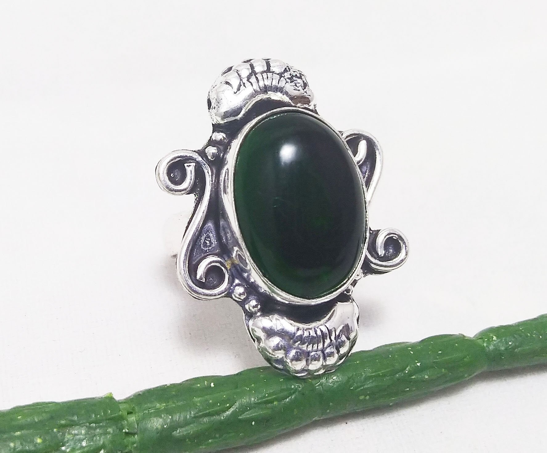 Green ite Sterling Silver Overlay Ring Size 8 US Handmade Jewelry Gift Jewelry