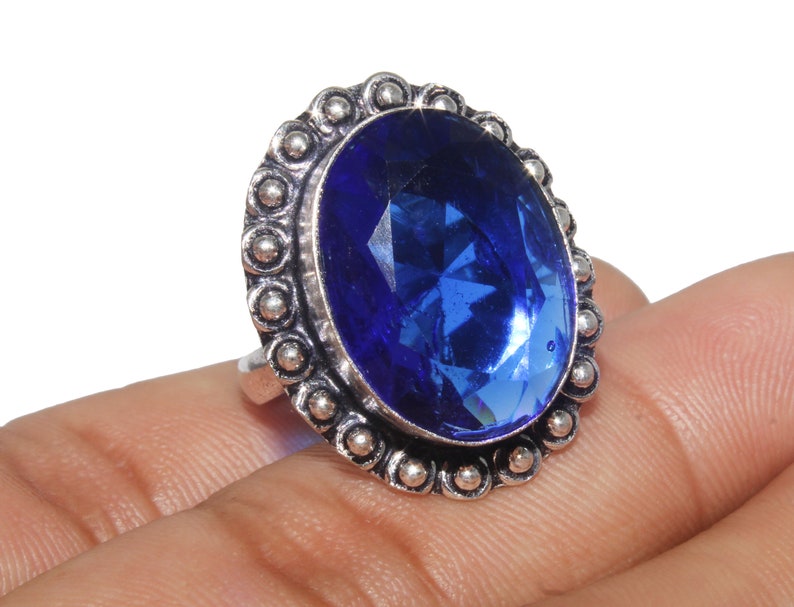 Vintage Jewelry Ring Tanzanite Ring MK-23 Ethnic Jewelry Handmade Gemstone Ring 925 Sterling Silver Plated Jewelry Size 8.5