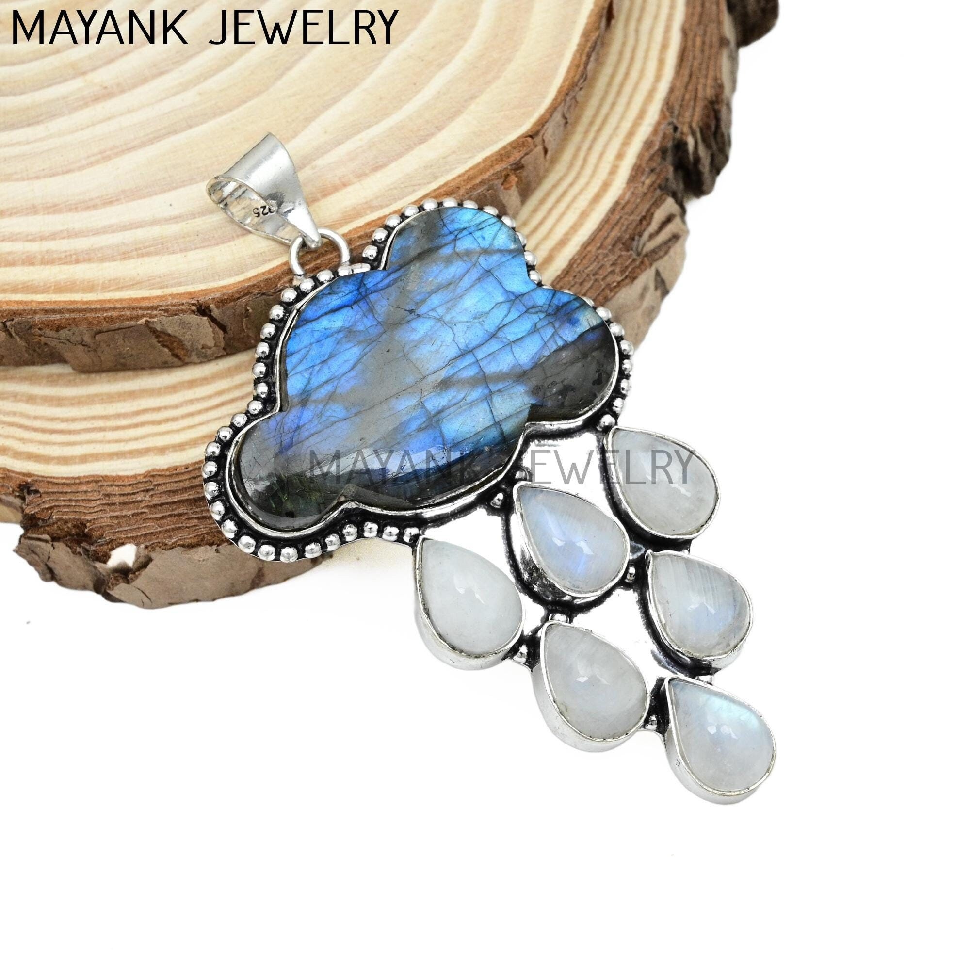 Pendentif Fait Main En Argent Sterling 925 Avec Des Gemmes De