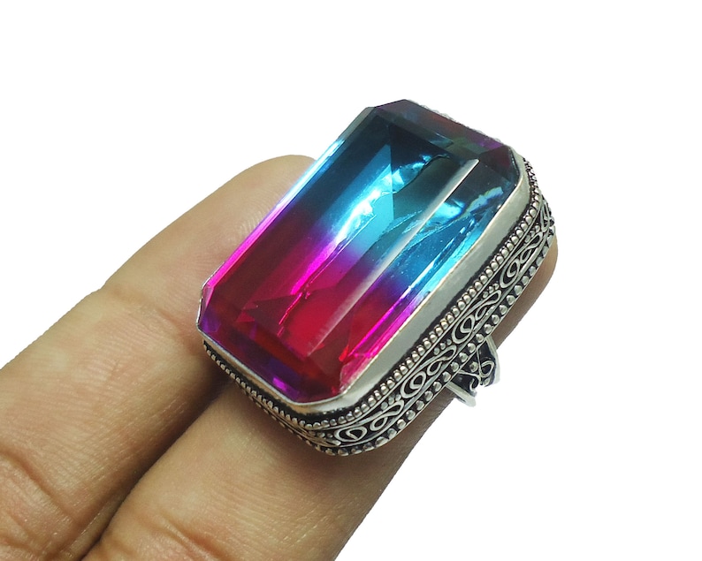 MK-07 Faceted Ametrine Quartz Ring Handmade Designer Vintage Style Ametrine Quartz Ring 925 Sterling Silver Plated Jewelry US Size 8