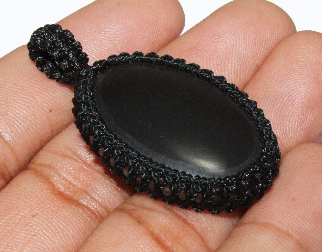 Natural Hematite / Gun Metal Macrame Pendant, Antique Macaram Pendant ...