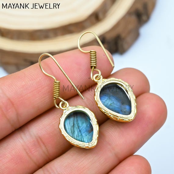 Orecchini Etnici Pendenti In Labradorite Fatte A Mano - Argento Placcato 925, Design Unico Goccia Per Donna