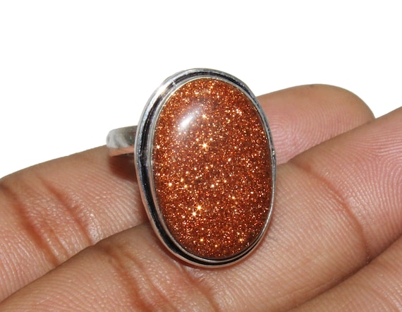 Bague avec pierre dorée, bague réglable, bague ethnique faite main