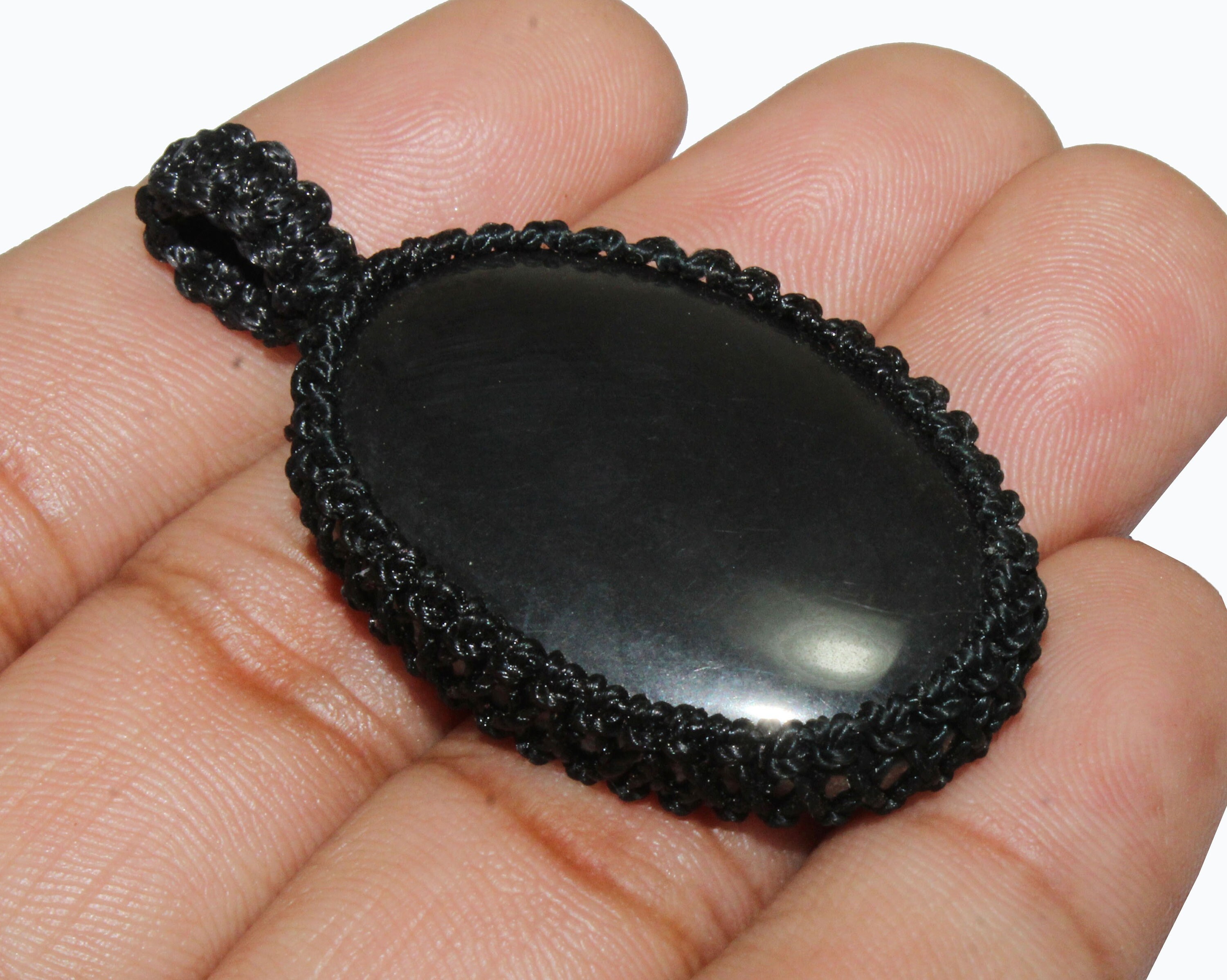 Natural Hematite / Gun Metal Macrame Pendant, Antique Macaram Pendant ...