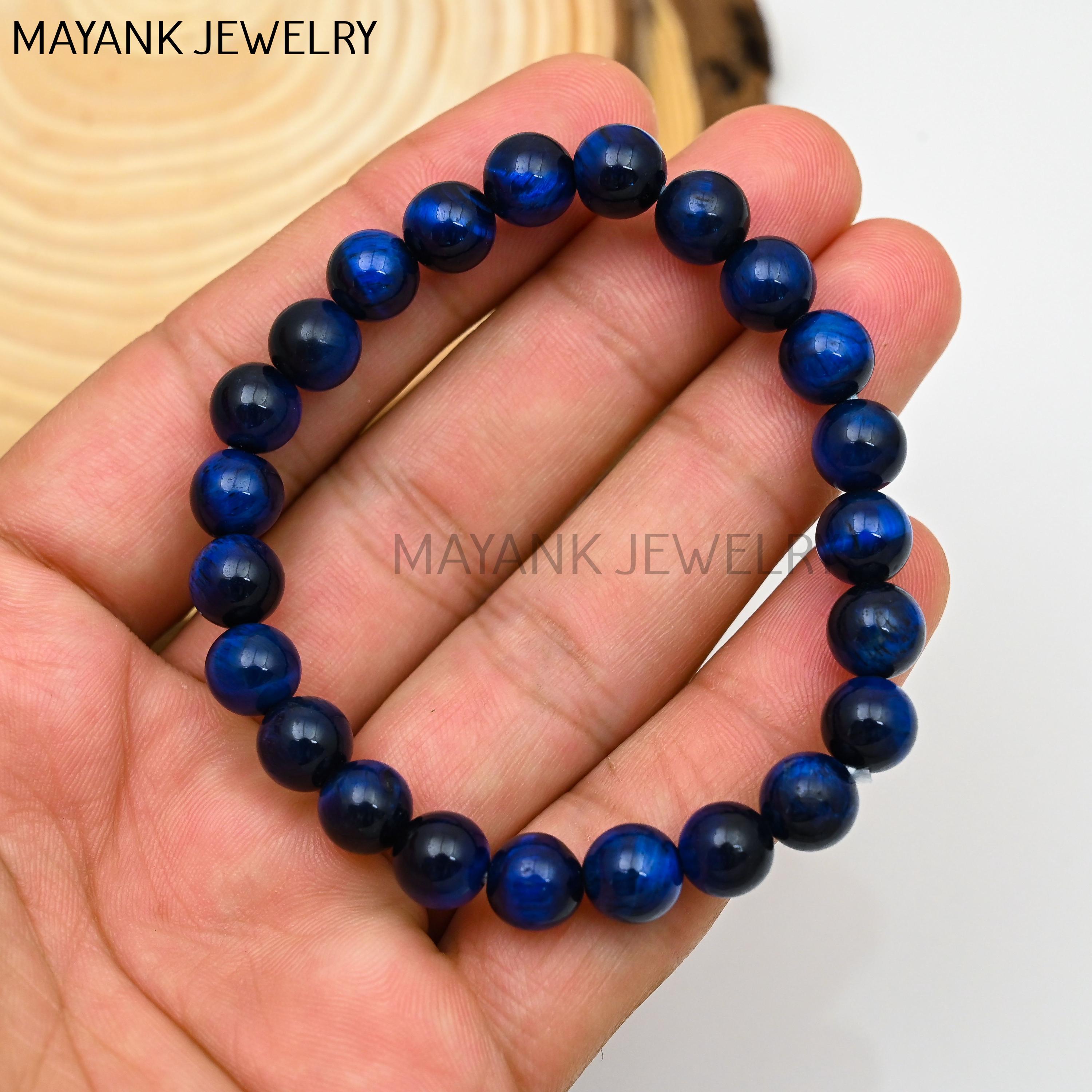 Dyed Blue Tiger Eye Beads Gemstone Bracelet, 8mm Round Bead