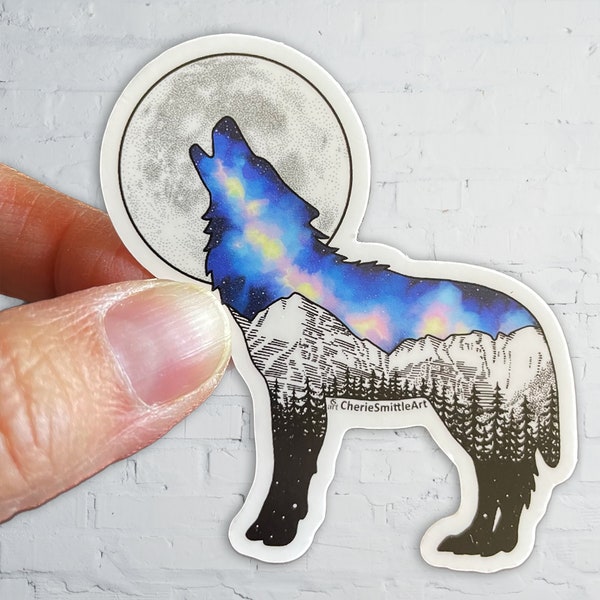 Galaxy Howling Wolf Sticker Etsy