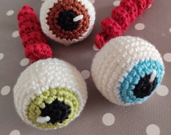 Creepy eyeball cat toy with catnip and cotton wool filling. Cat lover handmade gift idea. Marty Merlin Crochet