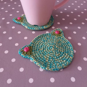 Cactus Cat Coasters – Perfect for Cat Lovers’ Tables. Handmade with love. Marty Merlin Crochet