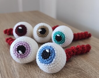 Creepy eyeball cat toy with catnip and cotton wool filling. Cat lover handmade gift idea. Marty Merlin Crochet