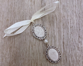 Oval Wedding Bouquet Photo Charm: Silver Memorial Keepsake