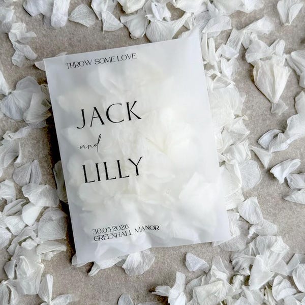 Personalised Biodegradable Wedding Hydrangea Confetti Packets | Tissue Confetti | White Hydrangea Confetti