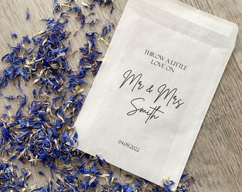 Jedes Design Personalisierte biologisch abbaubare Hochzeit Konfetti Packs Happy Tears Konfetti Packs | Werfen Sie etwas Liebe | Getrocknete blaue Kornblumen Konfetti