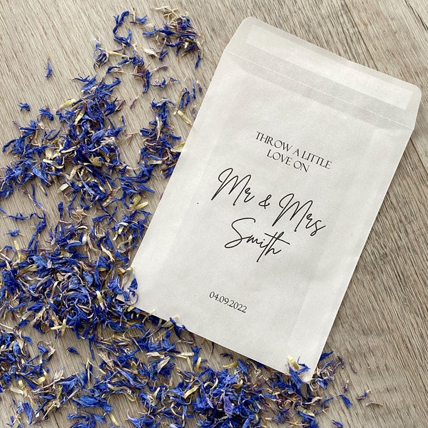Any Design Personalised Biodegradable Wedding Confetti Packs Happy Tears Confetti Packs | Throw Some Love | Dried Blue Cornflower Confetti