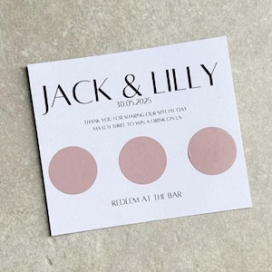 Tarjeta de rascar de boda personalizada con cualquier diseño Gana una bebida Rasca y gana tu premio Tarjetas de recuerdo de boda Tarjetas simbólicas Papelería de recuerdo de boda