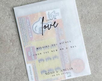 Personalized Wedding Scratch Card Favor Packets | Glassine Holder