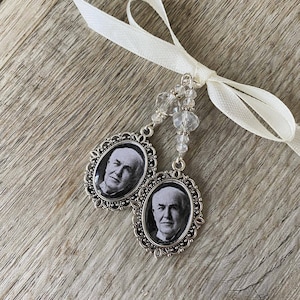 Einzel | Doppel | Dreifach | Vierfach Oval Hochzeitsstrauß Memory Foto Charm | Hochzeitsstrauß-Memorial Charm | Knopfloch | Braut | Bräutigam