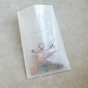 Elk ontwerp Gepersonaliseerde pergamijn snoepzakjes | Koekjeszakjes | Snoepzakjes | Liefde is zoet | Een zoet einde | Bruidstaarttassen | Babyshower