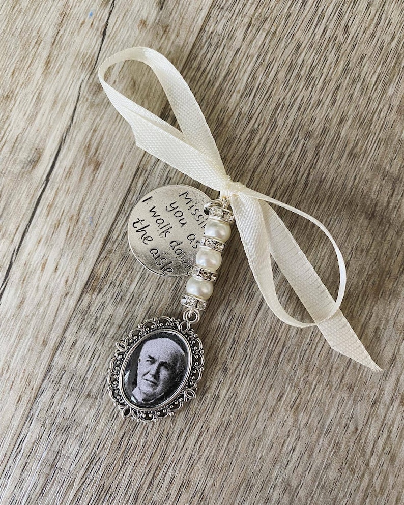 Walk with me Single Double Triple Oval Wedding Bouquet Memory Photo Charm Wedding Bouquet Memorial Charm Button Hole Bride image 2