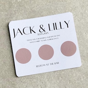 Tarjeta de rascar de boda personalizada con cualquier diseño Gana una bebida Rasca y gana tu premio Tarjetas de recuerdo de boda Tarjetas simbólicas Papelería de recuerdo de boda