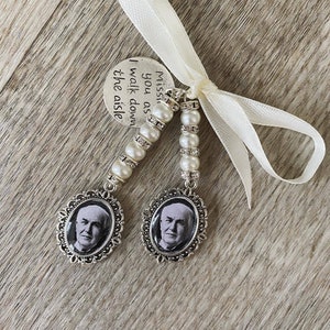 Walk with me Single Double Triple Oval Wedding Bouquet Memory Photo Charm Wedding Bouquet Memorial Charm Button Hole Bride image 1