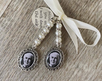 Walk with me Single | Double | Triple | Oval Wedding Bouquet Memory Photo Charm | Wedding Bouquet Memorial Charm | Button Hole | Bride