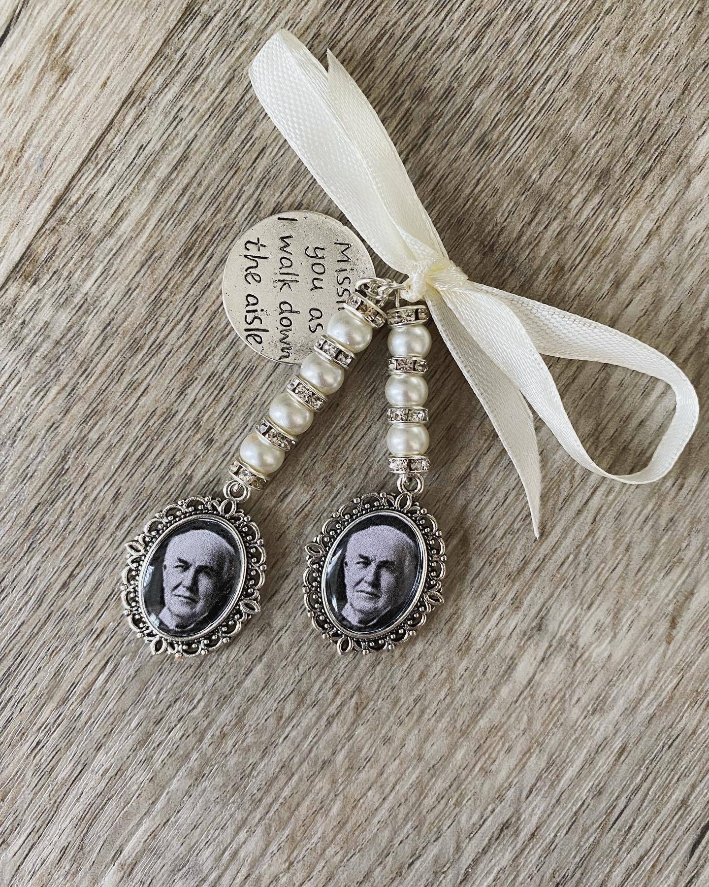 Walk with Me Single | Double | Triple | Oval Wedding Bouquet Memory Photo Charm | Wedding Bouquet Memorial Charm | Button Hole | Bride