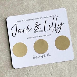 Tarjeta de rascar de boda personalizada con cualquier diseño Gana una bebida Rasca y gana tu premio Tarjetas de recuerdo de boda Tarjetas simbólicas Papelería de recuerdo de boda
