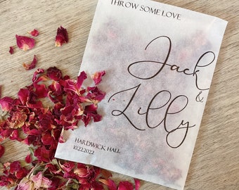 Personalised Wedding Confetti Packets: Throw Some Love | Hydrangea | Dried Throwing Petals | Pink Rose | Peony | Biodegradable Confetti