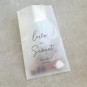 Elk ontwerp Gepersonaliseerde pergamijn snoepzakjes | Koekjeszakjes | Snoepzakjes | Liefde is zoet | Een zoet einde | Bruidstaarttassen | Babyshower