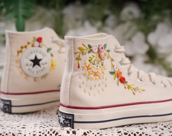 Converse embroidered shoes,Converse Chuck Taylor 1970s,Converse custom small flower / small flower embroidery