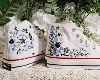 Custom Embroidered Converse High Tops/ Custom Converse Platform Flower Embroidery/ Custom Embroidery Wedding Sneakers / Wedding Gift