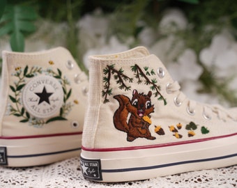 Custom Embroidered Converse High Tops/ Custom Converse Platform Flower Embroidery/ Custom Embroidery Wedding Sneakers / Wedding Gift