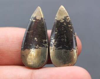 Golden Apache Pyrite Pair Cabochon.. Oval Cabochon...22x12x3 mm..31 Cts..#G155 Apache Pyrite Cabochon Pair..
