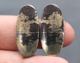 Golden Apache Pyrite Pair Cabochon.. Oval Cabochon...22x12x3 mm..31 Cts..#G155 Apache Pyrite Cabochon Pair..