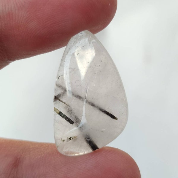 Black Rutile Quartz Cabochon, Black Tourmaline Rutilated Quartz Cabochon, Black Tourmalinated Quartz Cabochon, 12 CTS, 25x15x5 MM.