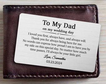 Father of the Bride Insert Wallet Card Gift from Daughter, Father of the Bride Gift, Wed Gift for Dad from Bride, Metal Card Bride to Dad