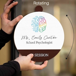 Custom School Psychologist Rotating Door Sign, Personalized Status Sign for Office or Counseling Room, In Session Slider Door Sign