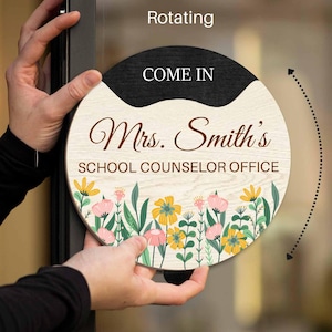 School Counselor Office Rotating Spinner Sign, Personalized Door Sign for Counselor, Floral Counselor Name Sign, Privacy Sign for Office