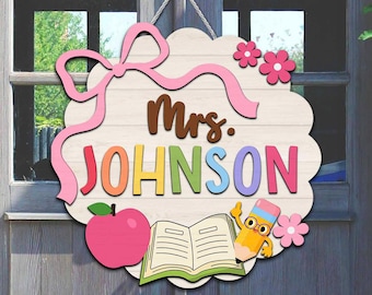 3D Teacher Door Hanger, Personalized Teacher Gifts, Teacher Welcome Sign, Classroom Door Sign, Back to School Gift, 1st Day of School Decor