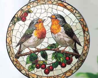 Robin Birds Glass Suncatcher, Memorial Window Hanging, Robins Memorial Gift, When Robins Are Near, Robin Gifts, Robin Birds Lovers Gift
