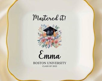 Personalized Graduation Jewelry Dish, University Trinket Dish, Graduation Gift for Her, Class of 2025 College Graduation, Master Degree Gift