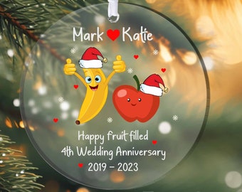 Personalized 4Th Wedding Anniversary Ornament, Happy Fruit Filled Ornament, 4Th Anniversary Gifts For Couple, Couple Wedding Keepsake 2023