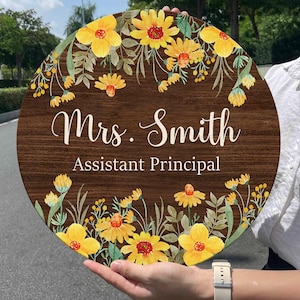 Personalized Assistant Principal Door Sign, Floral School Office Name Sign, Custom Principal Office Decor, Back to School Gift for Admin