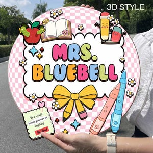 Personalized Teacher 3D Groovy Classroom Door Hanger, Teacher Composition Notebook Door Sign, Teacher Name Sign, Varsity Class Decor