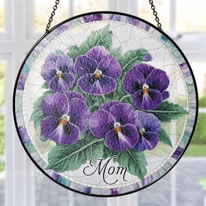 Pansy Flower Glass Suncatcher, Violet Flower Window Hanging, Mothers Day Gift for Mom, Purple Flower Suncatcher Gift,Pansy Flower Lover Gift