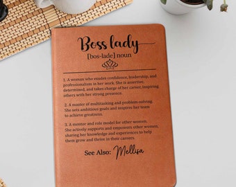 Personalized Boss Lady Definition Leather Journal, Custom Journal for Female Leader, Coworkers Gift, Female Manager Leather Notebook Gift