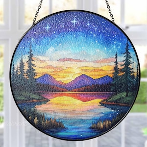Aurora Stained Glass Suncatcher, Northern Lights Suncatcher, Aurora Window Hanging Decor, Forest Aurora Suncatcher, Aurora Lovers Keepsake